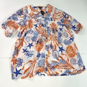 Club Z Collection Tops Womens Size 3X Multi-Color Tropical Pattern Button-Front